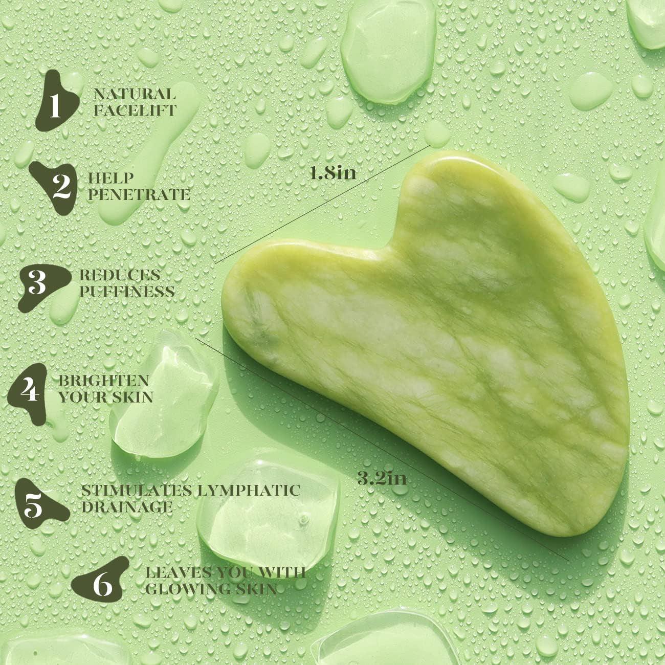 Icyme Gua Sha & Jade Roller Facial Tools Face Roller and Gua Sha Set for Puffiness and Redness Reducing Skin Care Routine, Self Care Gift for Men Women - Green - Jazz Beauty