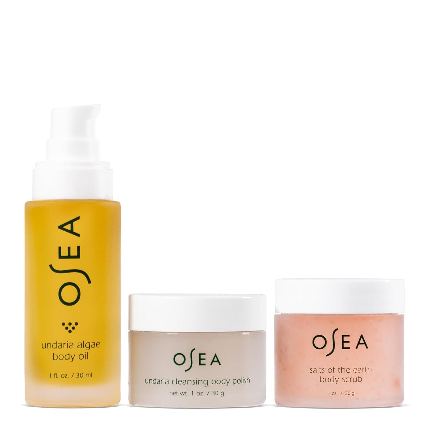 Glow to Go Starter Set - 3-Piece Bodycare Set - Travel Size 1Oz Undaria Alage Body Oil, 1Oz Cleansing Body Polish & 1Oz Salt Body Scrub - Beauty Gift for Her - Gift for Him - Jazz Beauty
