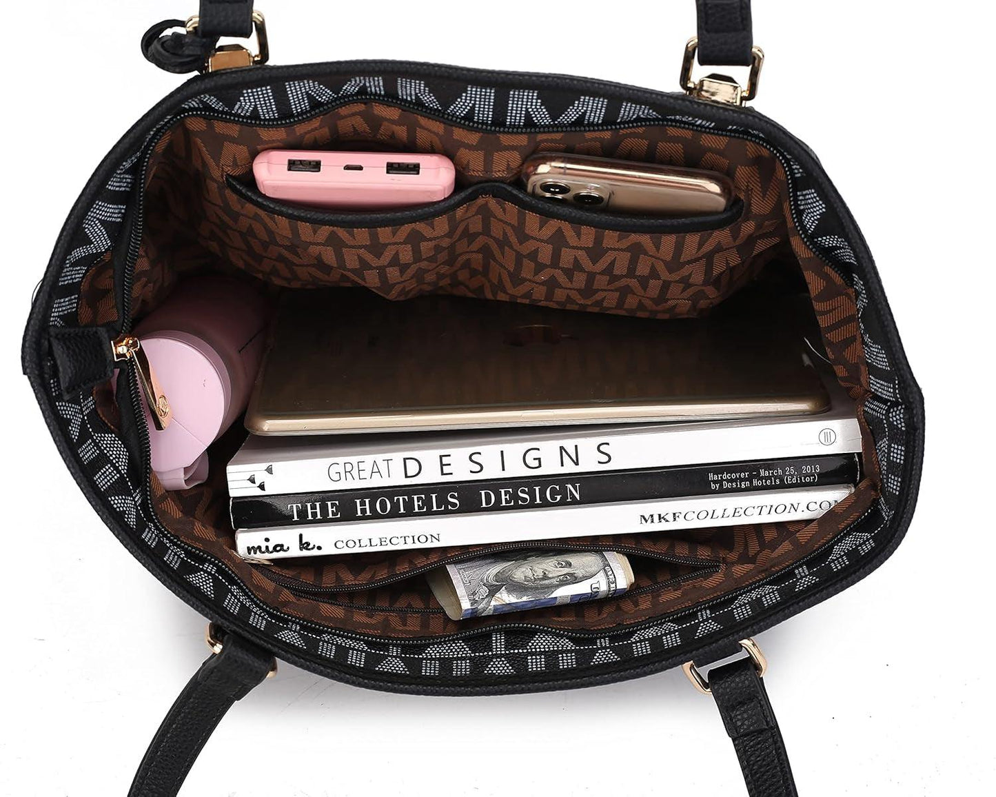 Tote Bag for Women, Shoulder Handbag & Wristlet Pouch Purse Top Handle Vegan Leather 4Pcs Set Pocketbook - Jazz Beauty