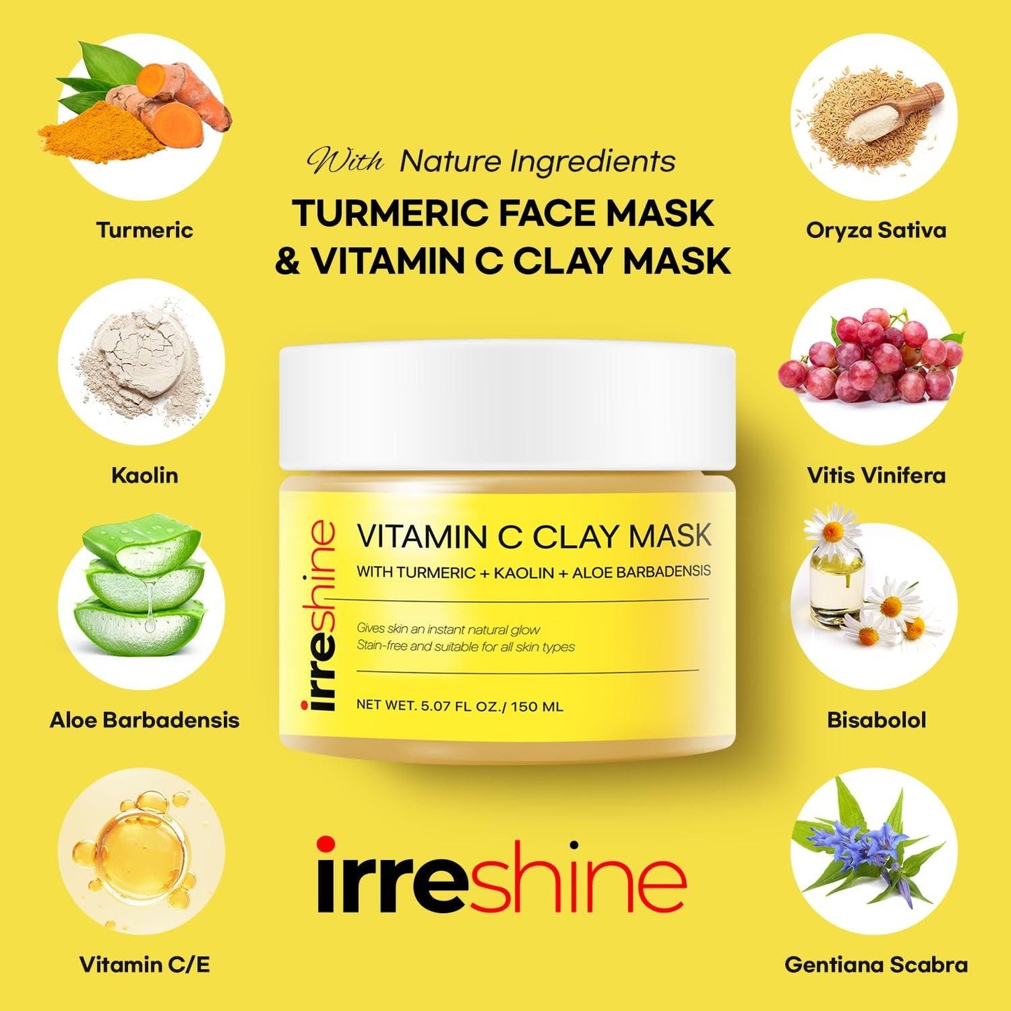 Turmeric Vitamin C Clay Mask: Turmeric Face Mask Vitamin C Clay Mask Clay Mask for Face Clay Face Mask - Vitamin C Clay Mask with Turmeric Vitamin C Face Mask 5.07Oz/150Ml - Jazz Beauty