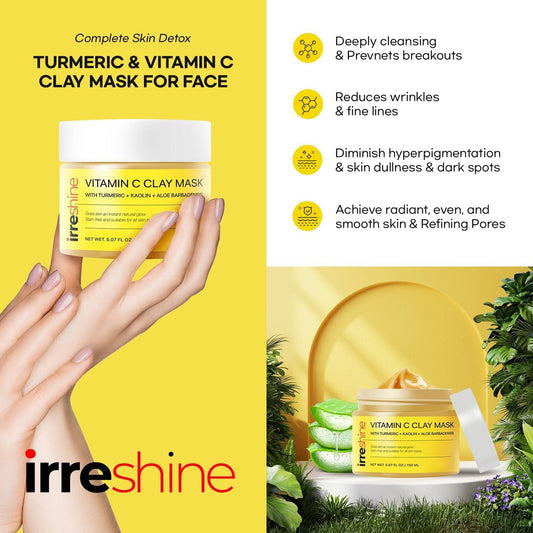 Turmeric Vitamin C Clay Mask: Turmeric Face Mask Vitamin C Clay Mask Clay Mask for Face Clay Face Mask - Vitamin C Clay Mask with Turmeric Vitamin C Face Mask 5.07Oz/150Ml - Jazz Beauty
