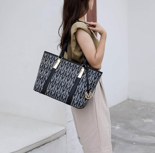 Tote Bag for Women, Shoulder Handbag & Wristlet Pouch Purse Top Handle Vegan Leather 4Pcs Set Pocketbook - Jazz Beauty