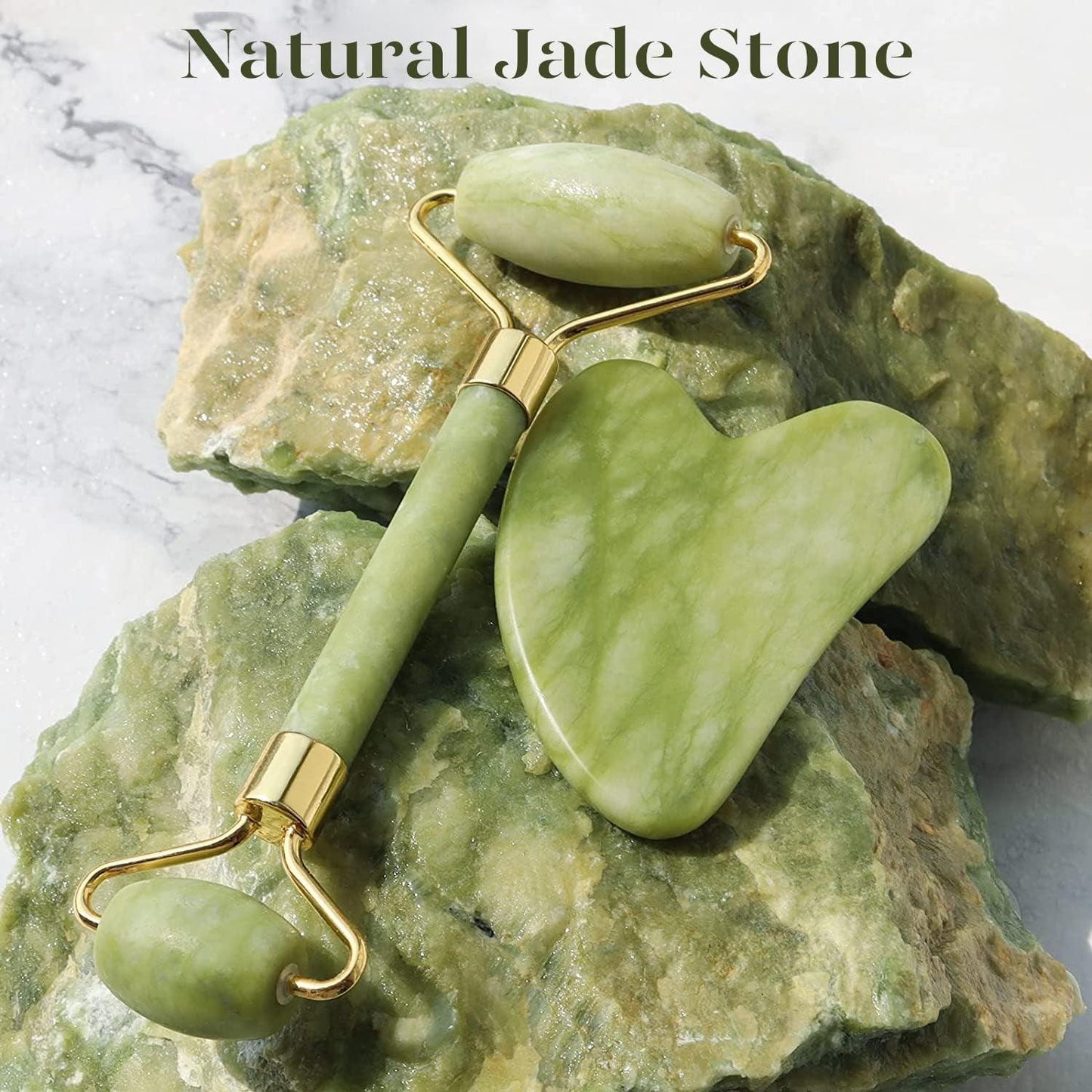 Icyme Gua Sha & Jade Roller Facial Tools Face Roller and Gua Sha Set for Puffiness and Redness Reducing Skin Care Routine, Self Care Gift for Men Women - Green - Jazz Beauty
