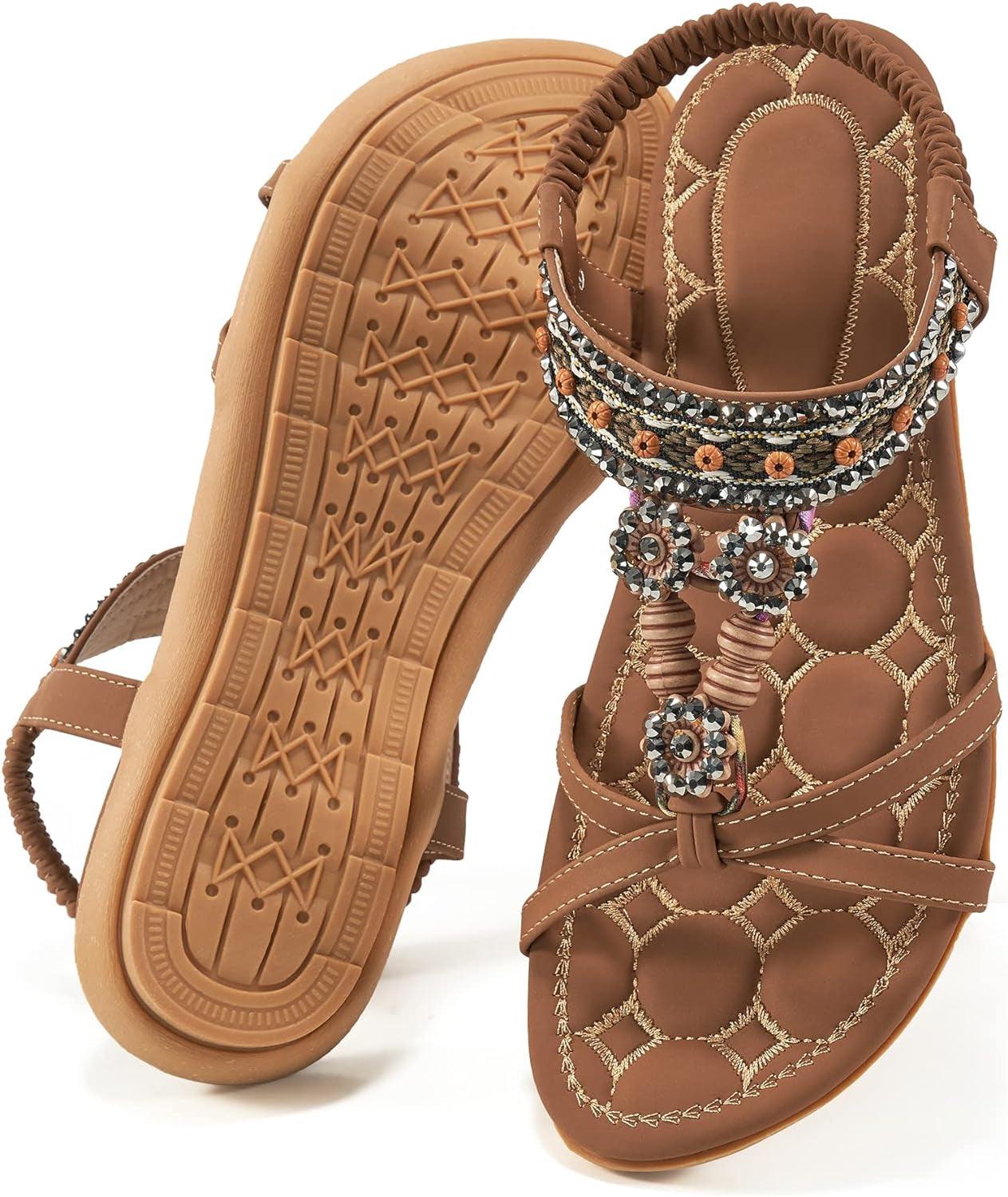 Womens Sandals Dressy Summer: Flat Shoes Comfortable Bohemian Elastic Ankle Strap Beach Walking Sandals for Women - Jazz Beauty
