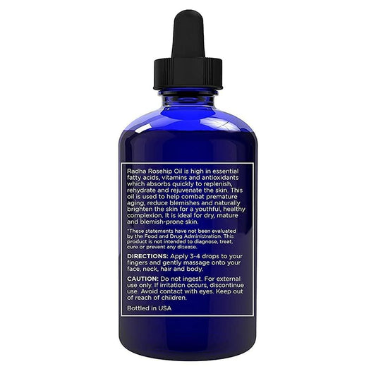 4 Oz Organic Rosehip Seed Oil 100% Pure Cold Pressed - Great Carrier Oil for Moisturizing Face, Hair, Skin, & Nails, Hydrating and Nourishing - Jazz Beauty