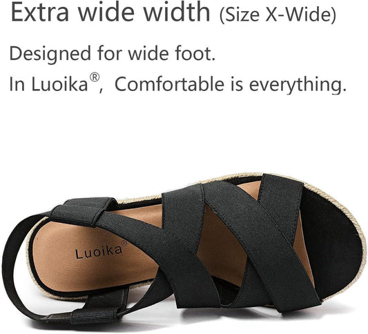 Women'S Wide Width Wedge Sandals, Ankle Strap Flat Low Wedge Platform Heel Sandal. - Jazz Beauty
