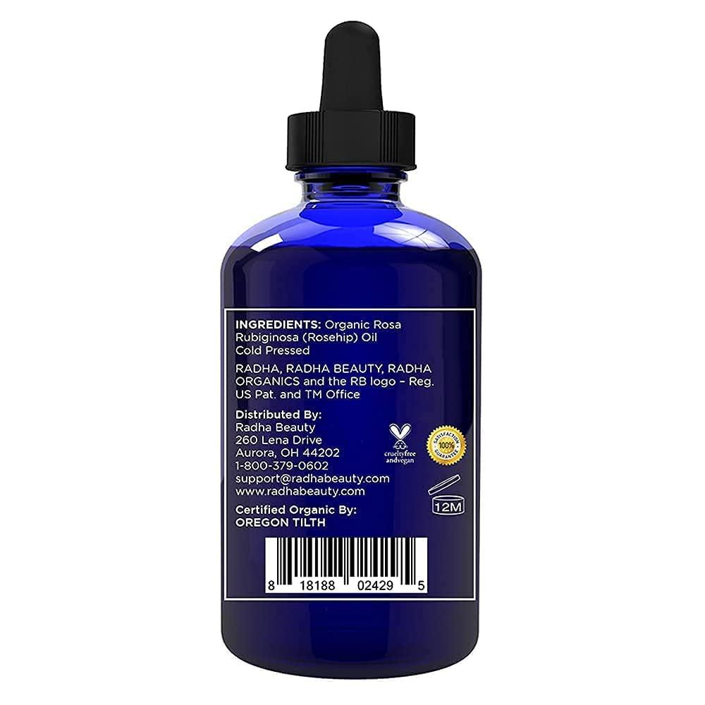 4 Oz Organic Rosehip Seed Oil 100% Pure Cold Pressed - Great Carrier Oil for Moisturizing Face, Hair, Skin, & Nails, Hydrating and Nourishing - Jazz Beauty