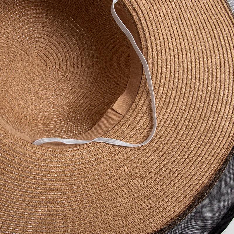 S09 Straw Hat Summer New Style Black Mesh Female Summer Sunscreen Cover Seaside Vacation Holiday Foldable Beach Hat Sun Visor - Jazz Beauty