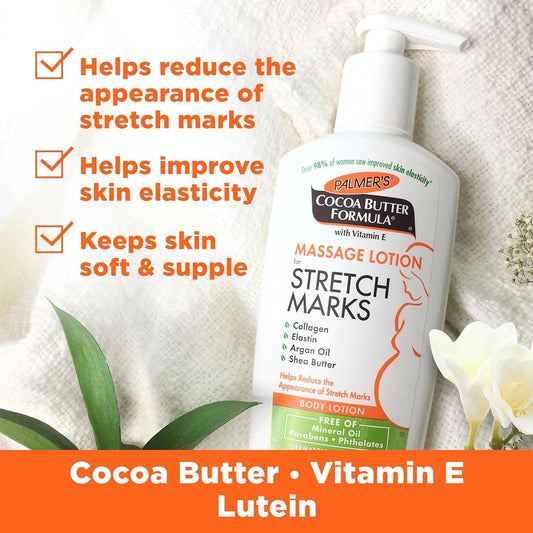 "Ultimate Stretch Mark Solution: Luxurious Cocoa Butter Massage Lotion for Pregnancy Skin Care, Enhanced with Collagen, Elastin, Argan Oil and Shea Butter - 8.5 Ounces" - Jazz Beauty