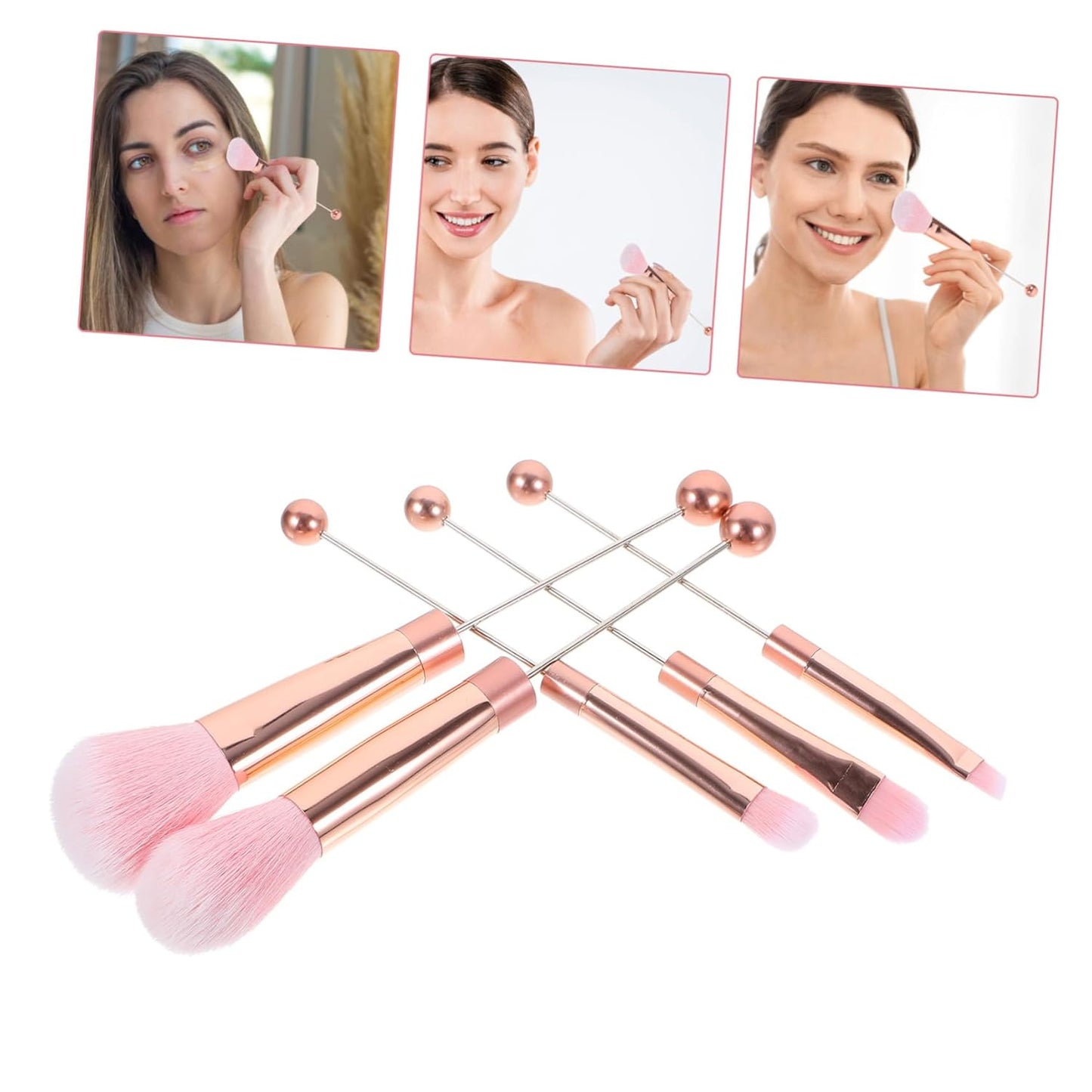1Set Handle Beaded Makeup Brush Set Soft Bristles for Blush and Powder Application for Women and Girls Travel Cosmetics