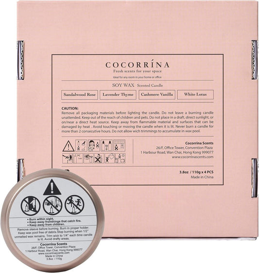 Scented Candle Set - 4 Pack/ 3.8 Oz Sandalwood Rose/Cashmere Vanilla/White Lotus/Lavender Thyme - Christmas Gifts Set Aromatherapy Candles Gifts for Men Women - Jazz Beauty