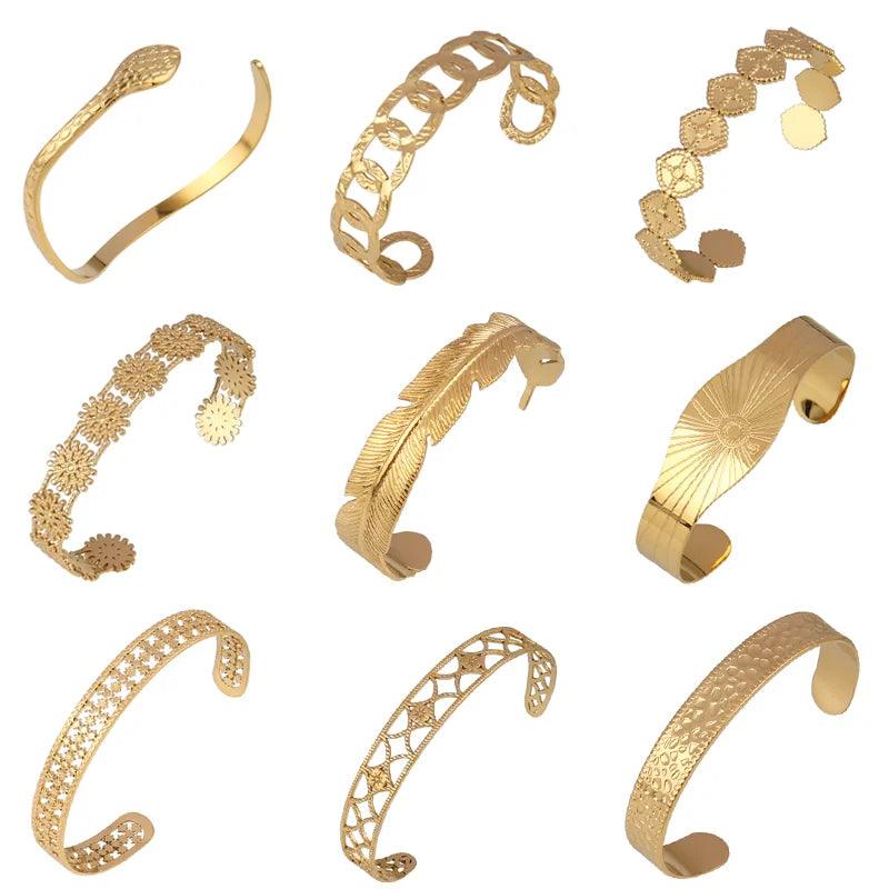 Women Stainless Steel Bracelets for Women Cuban Snake Bangle Bracelet Geometric Open Cuff Bracelet Punk Design Bracelet Jewelry - Jazz Beauty