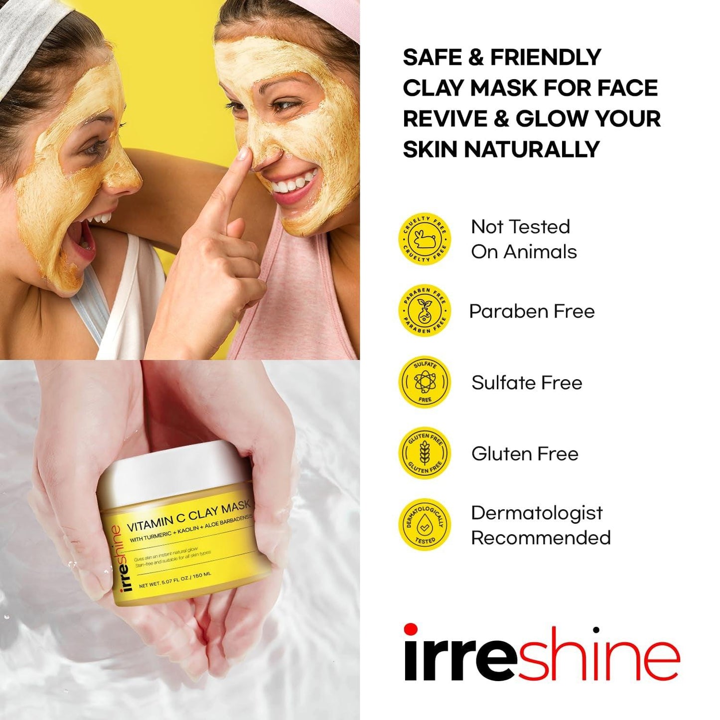 Turmeric Vitamin C Clay Mask: Turmeric Face Mask Vitamin C Clay Mask Clay Mask for Face Clay Face Mask - Vitamin C Clay Mask with Turmeric Vitamin C Face Mask 5.07Oz/150Ml - Jazz Beauty
