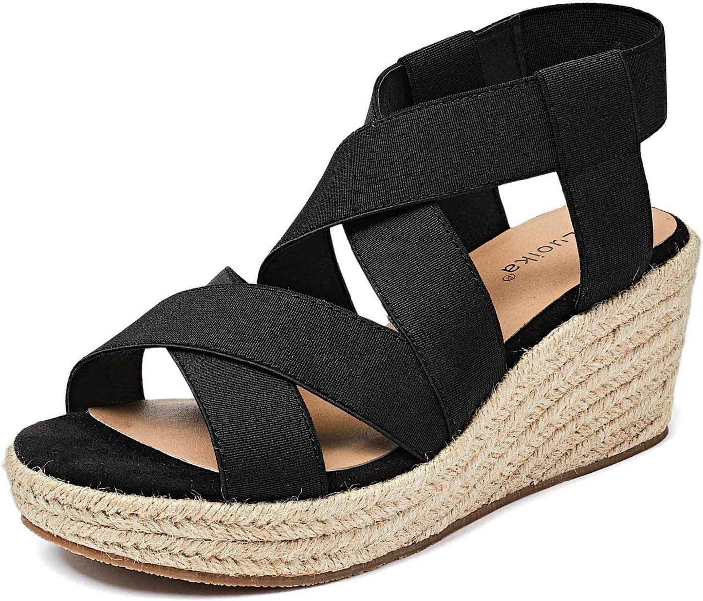 Women'S Wide Width Wedge Sandals, Ankle Strap Flat Low Wedge Platform Heel Sandal. - Jazz Beauty