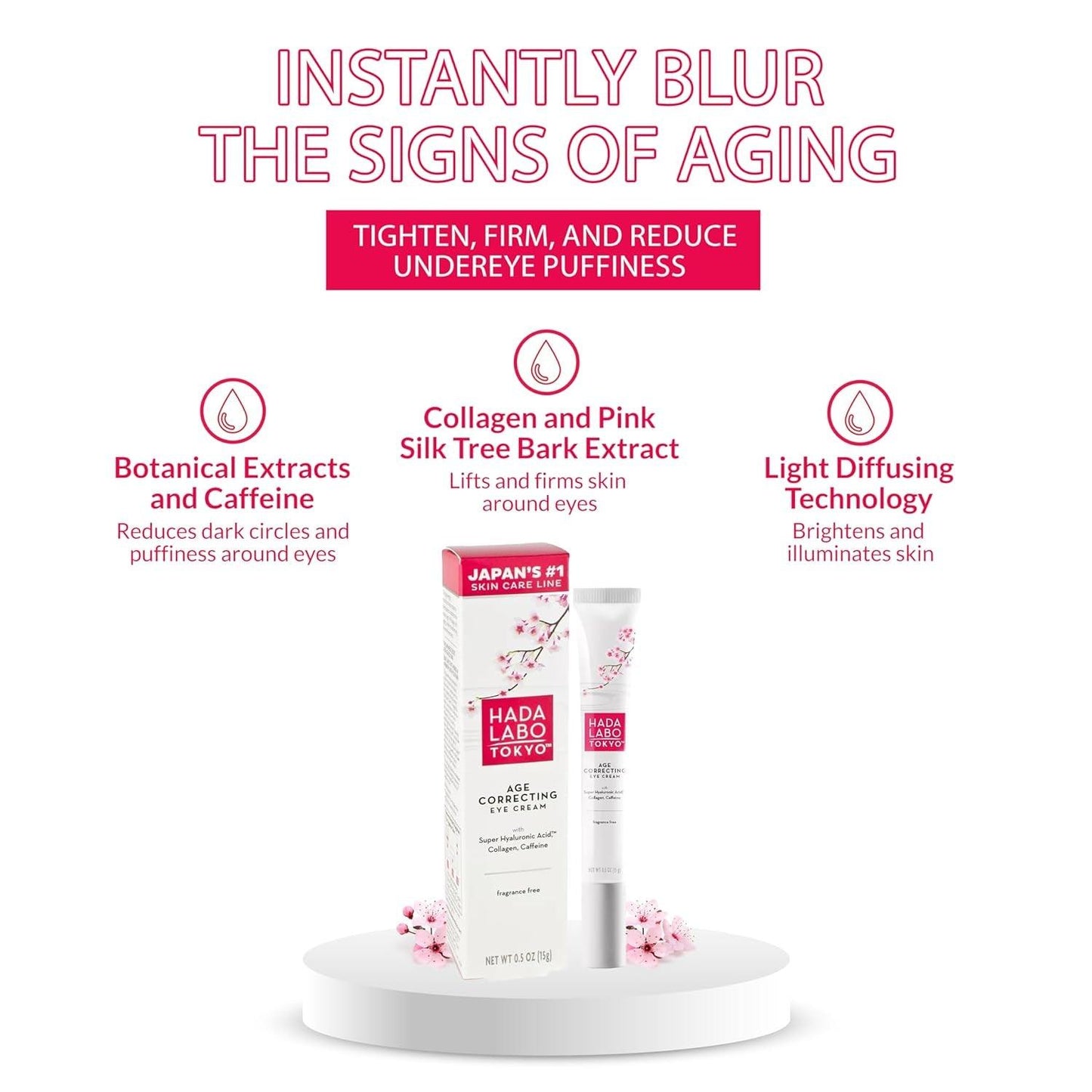 Age Correcting Eye Cream, Anti-Aging Super Hyaluronic Acid, Collagen & Caffeine Reduce Wrinkles, Dark Circles & under Eye Puffiness, Lift, Firm & Brighten Eyes, 0.5 Oz - Jazz Beauty