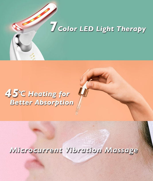 Red-Light-Therapy-For-Face and Neck, Red Light Therapy Wand, 7 Color Led Face Neck Massager for Skin Care, White - Jazz Beauty