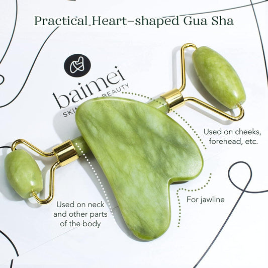 Icyme Gua Sha & Jade Roller Facial Tools Face Roller and Gua Sha Set for Puffiness and Redness Reducing Skin Care Routine, Self Care Gift for Men Women - Green - Jazz Beauty