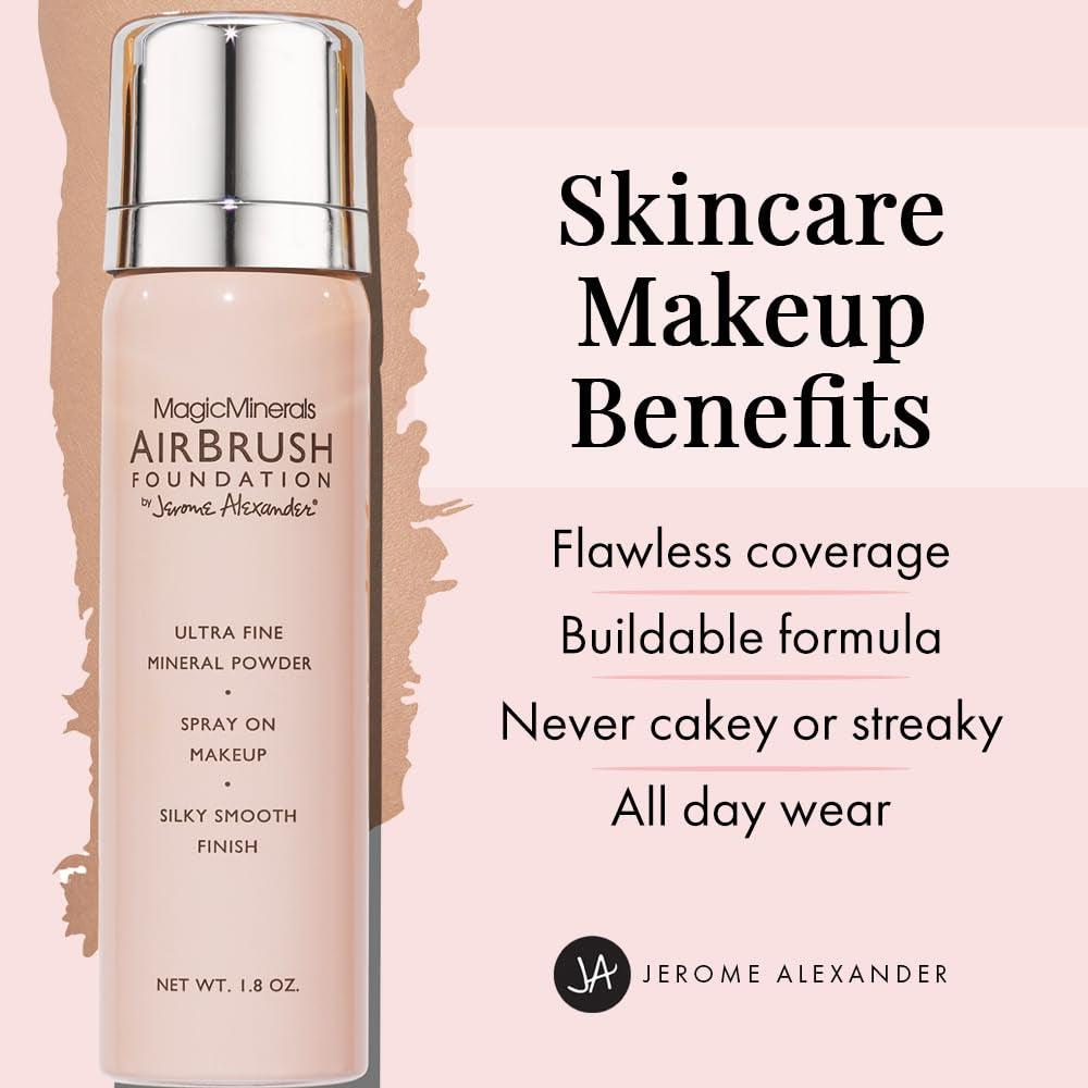 Magicminerals Airbrush Foundation by – 2Pc Set with Airbrush Foundation and Kabuki Brush - Spray Makeup with Anti-Aging Ingredients for Smooth Radiant Skin (Medium) - Jazz Beauty