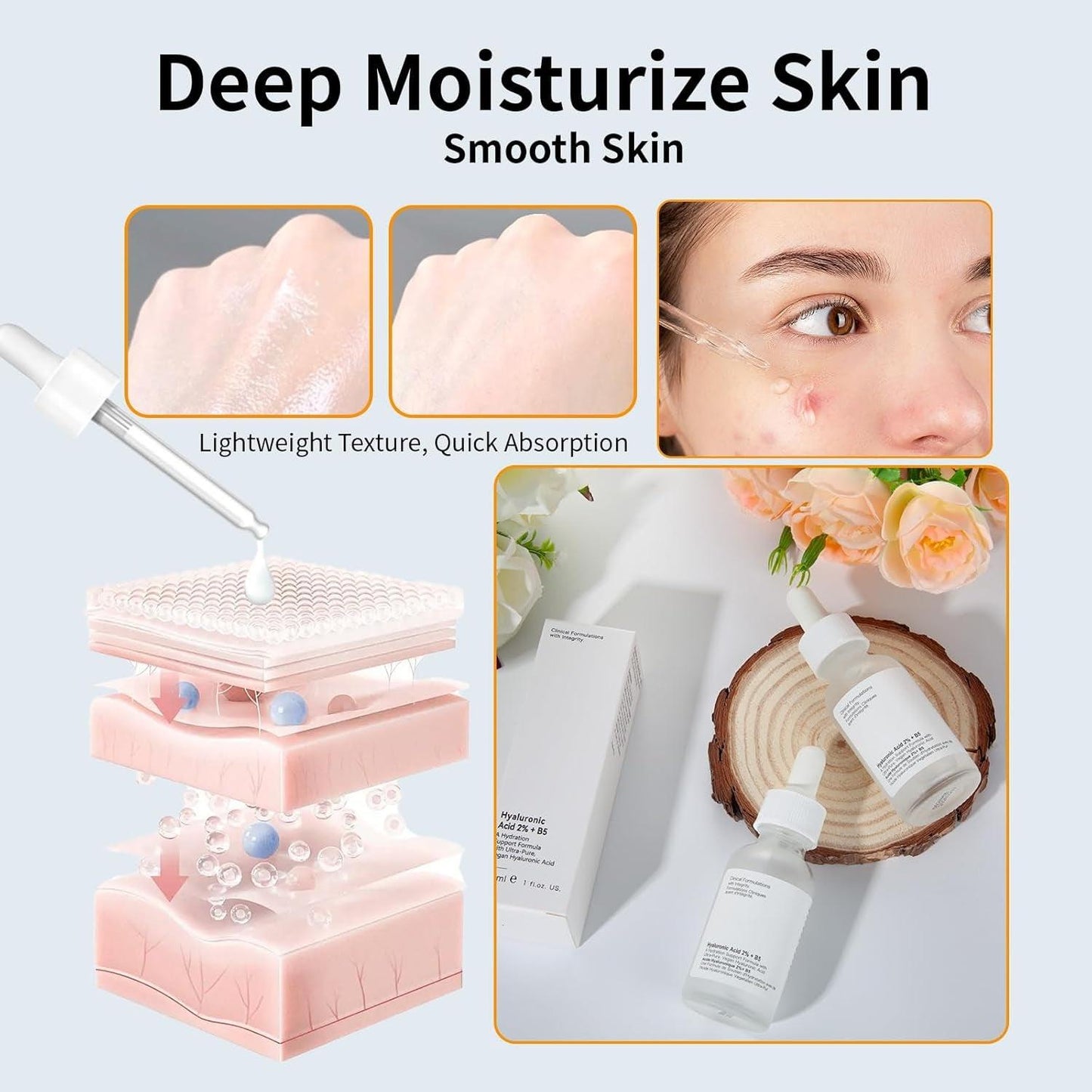Hyaluronic Acid 2% + B5 Facial Serum, 30ML Hyaluronic Acid Serum for Face, 1 Floz Hyaluronic Acid Serum, Hyaluronic Acid and Vitamin B5, Moisturizing. - Jazz Beauty