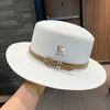 Summer Sun Hat Flat Top Straw Hats for Women New Metal R Letter Fashionable Beach Sun Hat Females Travel Holidays Boater Hat - Jazz Beauty