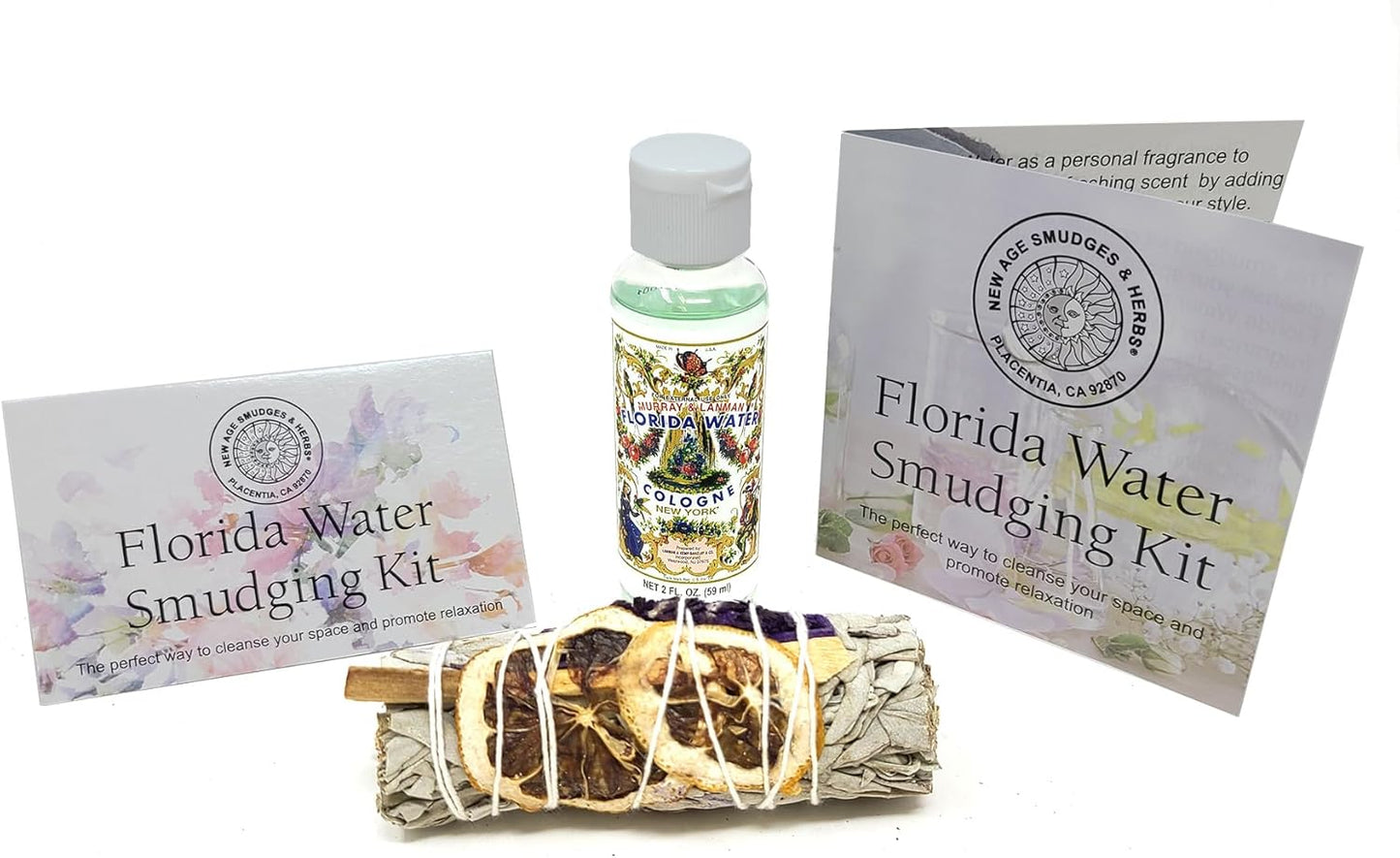 -White Sage Mix W/Lavender, Lemon Slice & Palo Santo Sage 4 Inch Incense Smudge Bundle W/Florida Water 2Oz Bottle- Cleansing Sage Incense & Water, Smudging Rituals. (FW-KIT-01) - Jazz Beauty