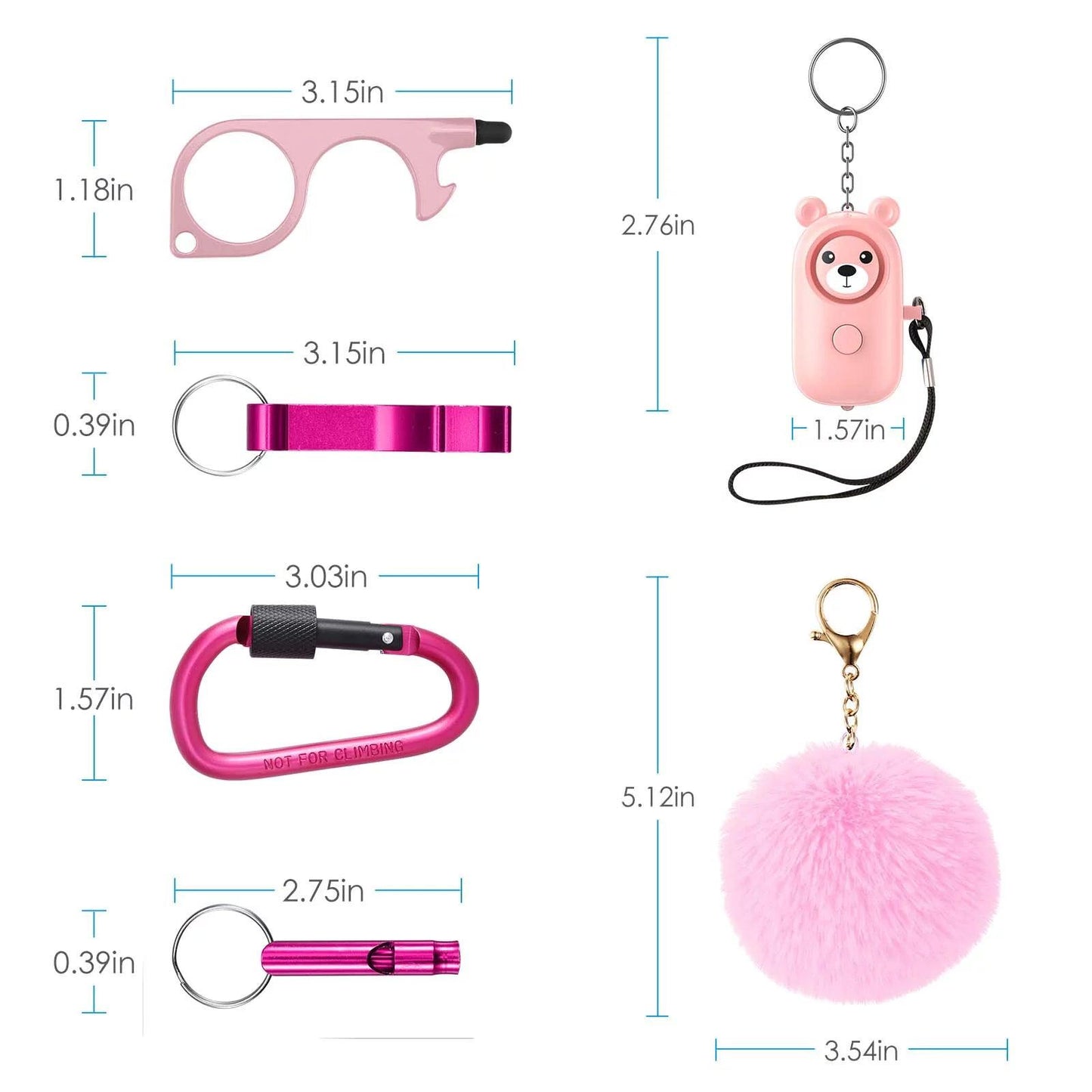 Keychain for Women, Safety Keychain Set with Alarm 6 Pcs Keychain Accessories Keychain for Kids Girls Woman Pink - Jazz Beauty