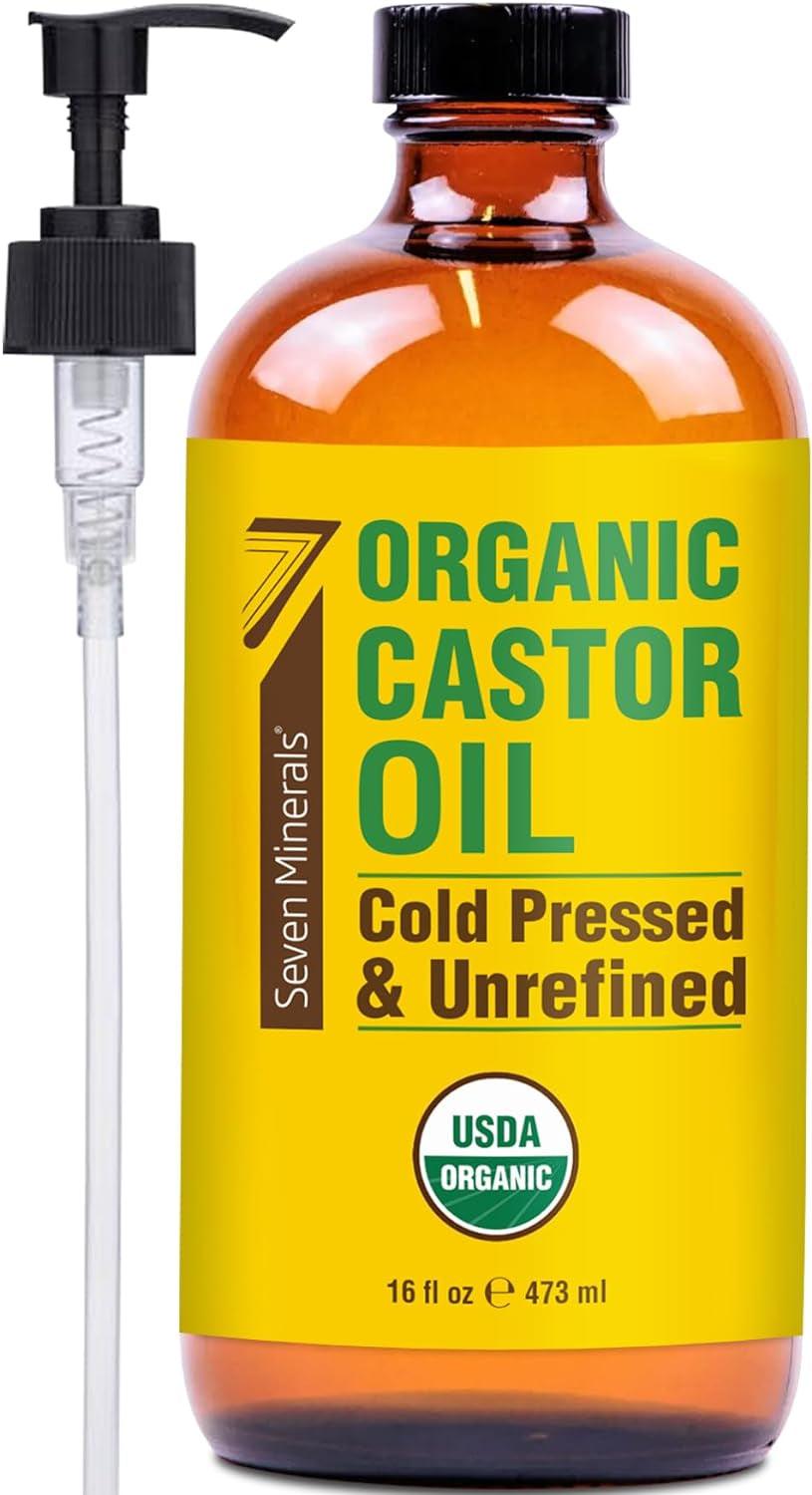 New 16 Fl Oz Glass Bottle Castor Oil Organic Cold Pressed Unrefined Glass Bottle Pack - 100% Pure USDA Certified Organic Hexane Free - Jazz Beauty