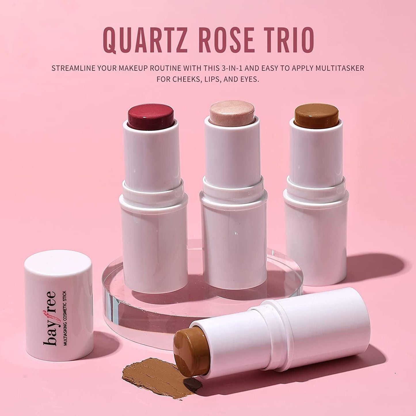 Multi Stick Trio Face Makeup, Cream Blush Stick for Cheeks & Lips, Contour Stick & Highlighter Makeup Sticks for All Skin - Jazz Beauty