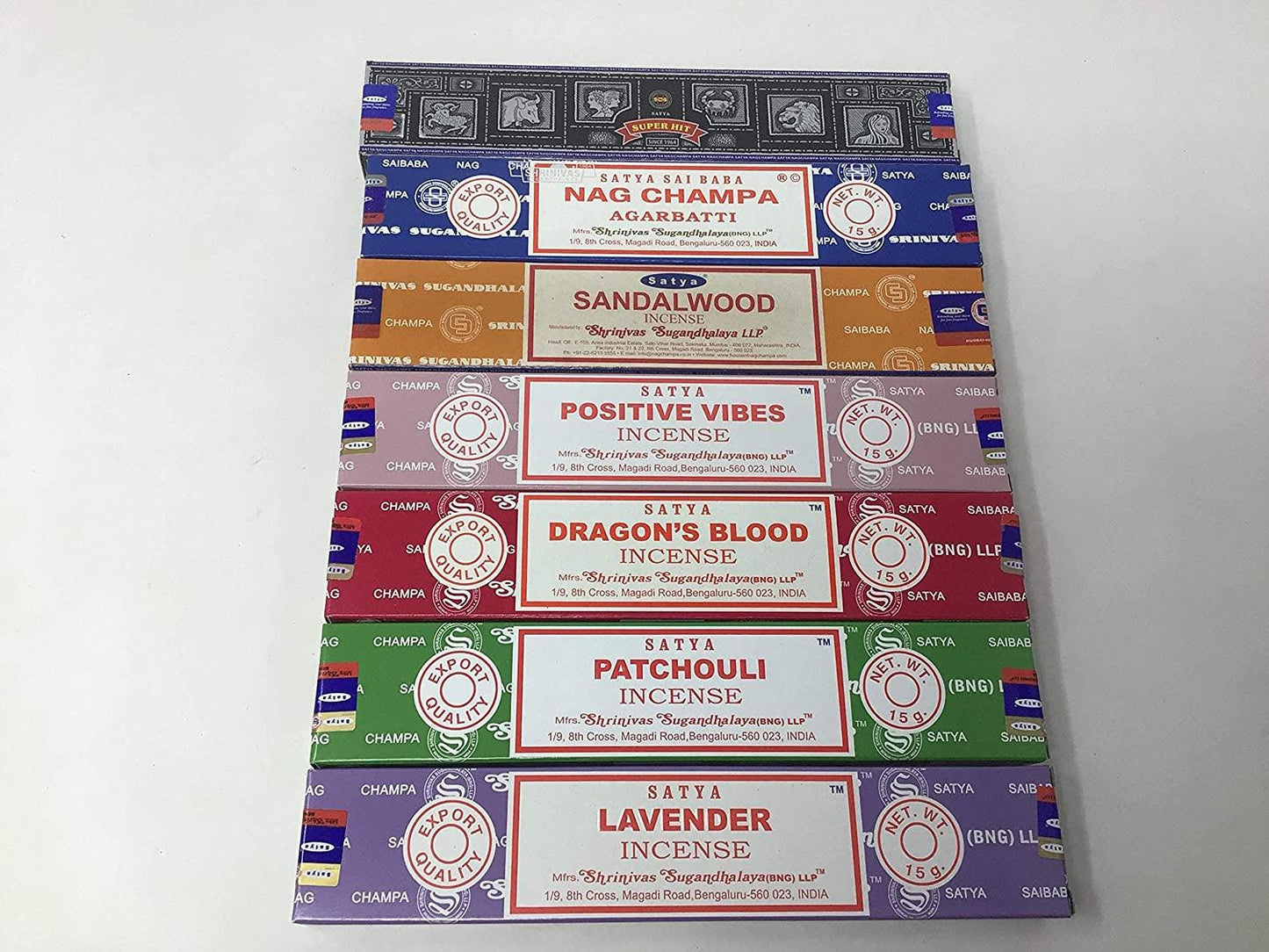 Incense Gift Set Nag Champa, Super Hit, Dragon'S Blood, Sandalwood, Patchouli, Lavender, Positive Vibes, 15 G - Jazz Beauty