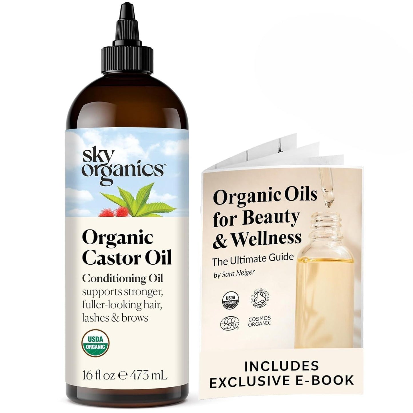 Organic Castor Oil, 100% Pure, Hexane Free, Cold-Pressed to Support Stronger, Fuller-Looking Hair, Eyelashes & Eyebrows,Good for Castor Packs, Navel Oiling, Carrier Oil Use, 16 Fl Oz - Jazz Beauty