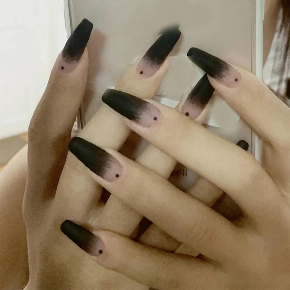 24Pcs Long Coffin False Nails Black Gradient Matte Ballerina Fake Nails DIY Manicure Nail Tips Press on Nails Nail Decoration - Jazz Beauty