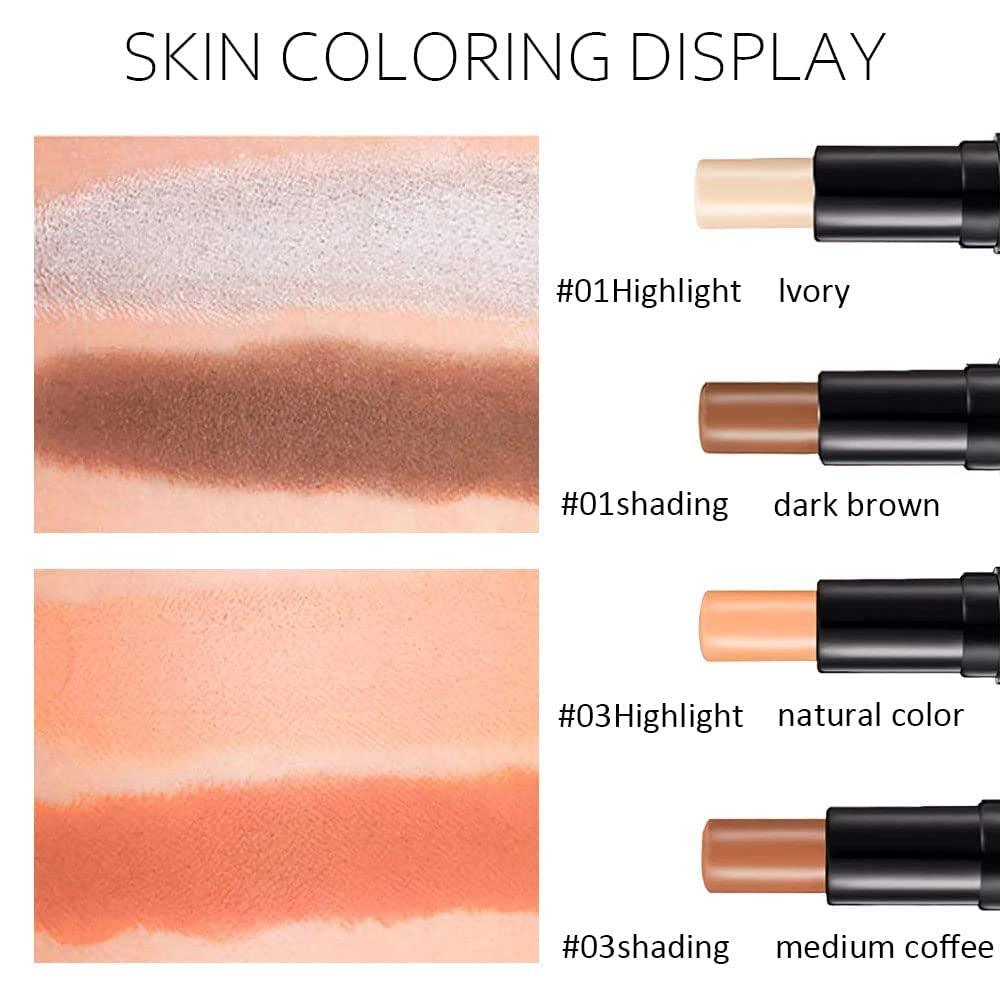4 Colors Cream Contour Stick Makeup Kit Set Concealer Bronzer Stick Cream Contour Palette Contour Contouring Makeup Kit for Beginner Liquid Face Highlighter Makeup Stick Contorno Maquillaje 1+3 - Jazz Beauty