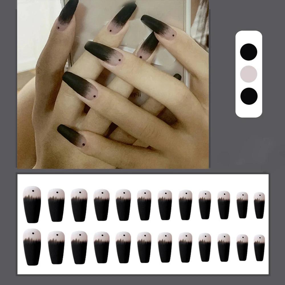 24Pcs Long Coffin False Nails Black Gradient Matte Ballerina Fake Nails DIY Manicure Nail Tips Press on Nails Nail Decoration - Jazz Beauty