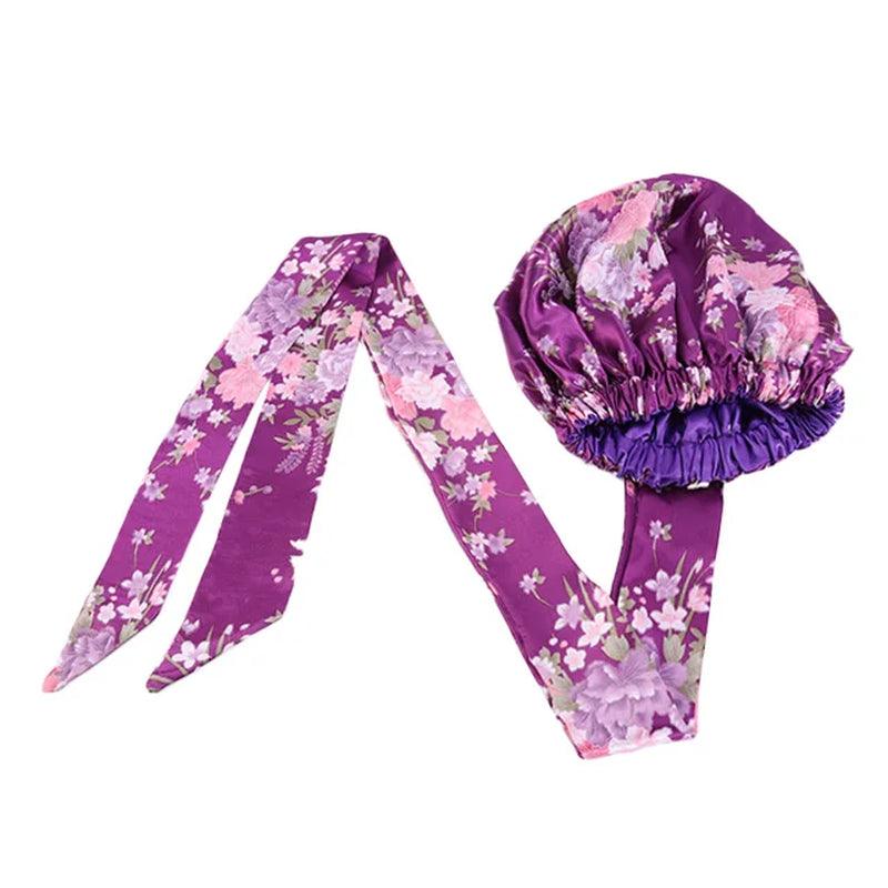 African Pattern Print Satin Bonnet Women Night Sleep Cap Long Ribbon Headwrap Double Layer Headscarf Big Size Adult Hair Cover - Jazz Beauty