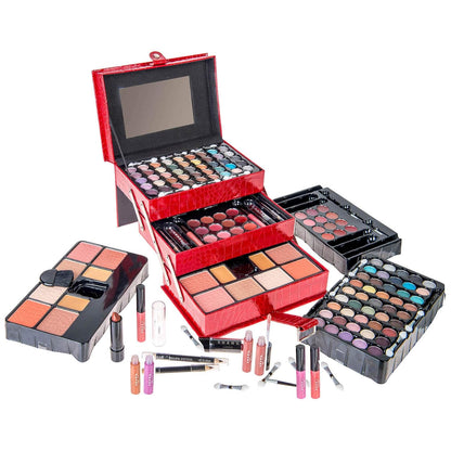All in One Makeup Set, 67 Colors Eyeshadow, Blushes, Face Powder, Lipstick, Eye Liners, Make up Pencils and Cosmetics Mirror - Makeup Kit with Reusable Beauty Organizer Train Case - Red