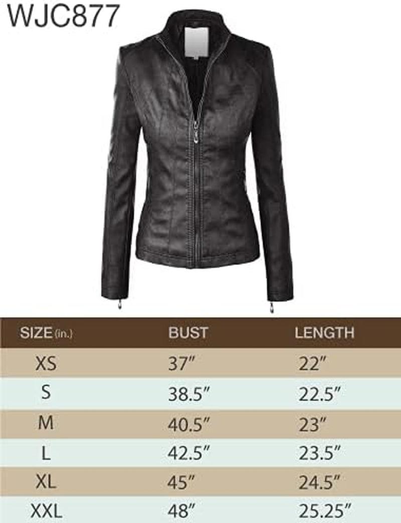 MBJ Womens Faux Leather Zip up Moto Biker Jacket with Stitching Detail - Jazz Beauty