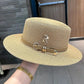 Summer Sun Hat Flat Top Straw Hats for Women New Metal R Letter Fashionable Beach Sun Hat Females Travel Holidays Boater Hat - Jazz Beauty