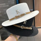 Summer Sun Hat Flat Top Straw Hats for Women New Metal R Letter Fashionable Beach Sun Hat Females Travel Holidays Boater Hat - Jazz Beauty
