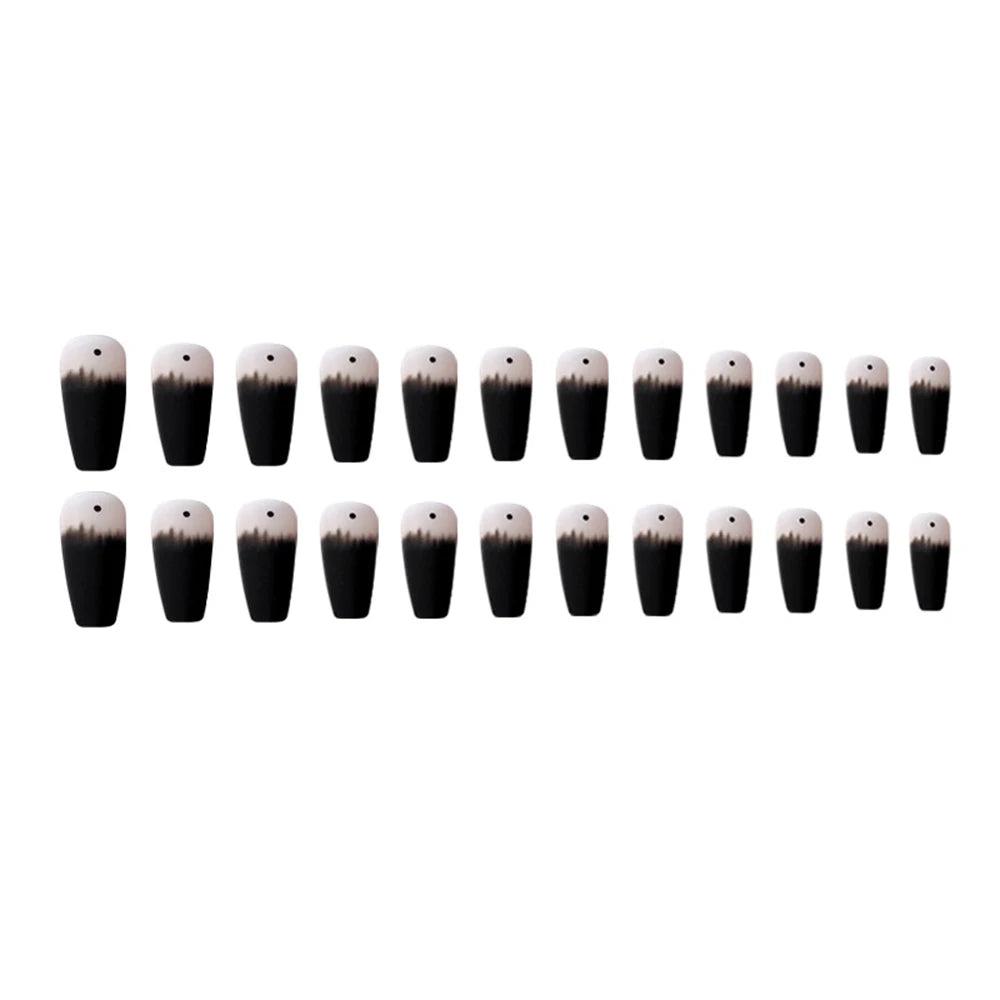 24Pcs Long Coffin False Nails Black Gradient Matte Ballerina Fake Nails DIY Manicure Nail Tips Press on Nails Nail Decoration - Jazz Beauty