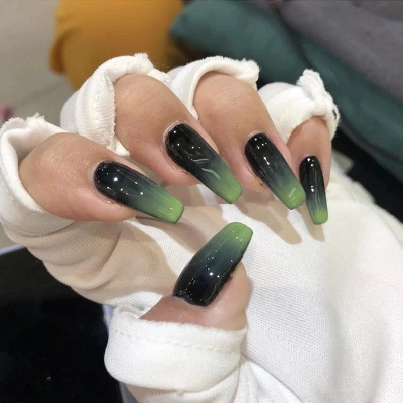 24Pcs Long Coffin False Nails Black Gradient Matte Ballerina Fake Nails DIY Manicure Nail Tips Press on Nails Nail Decoration - Jazz Beauty