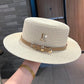Summer Sun Hat Flat Top Straw Hats for Women New Metal R Letter Fashionable Beach Sun Hat Females Travel Holidays Boater Hat - Jazz Beauty