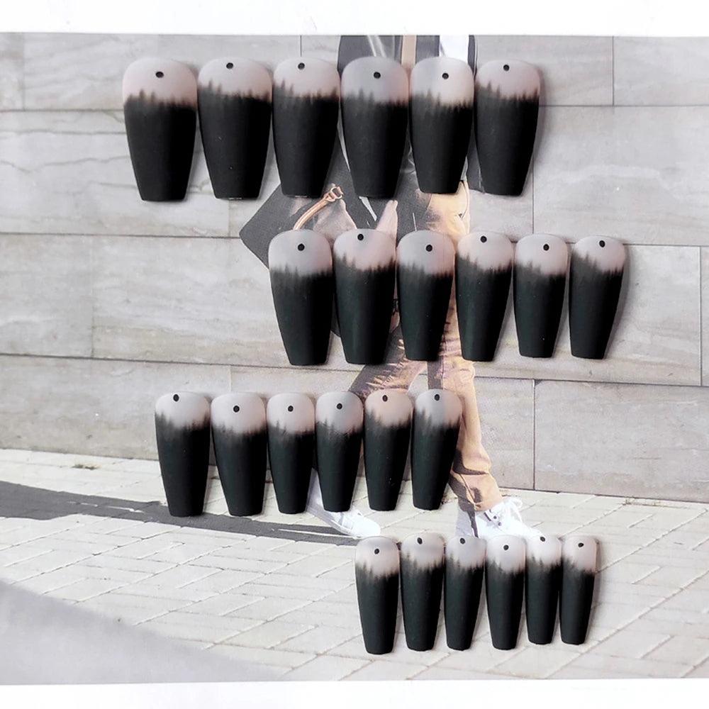 24Pcs Long Coffin False Nails Black Gradient Matte Ballerina Fake Nails DIY Manicure Nail Tips Press on Nails Nail Decoration - Jazz Beauty