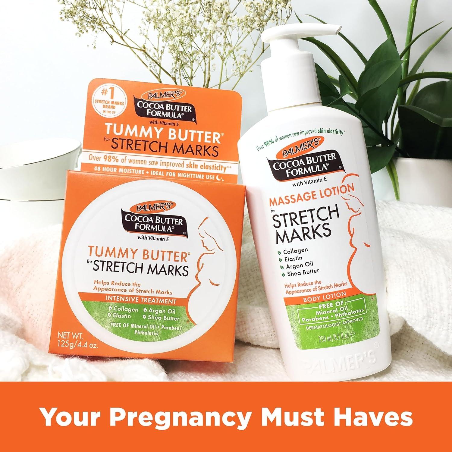 "Ultimate Stretch Mark Solution: Luxurious Cocoa Butter Massage Lotion for Pregnancy Skin Care, Enhanced with Collagen, Elastin, Argan Oil and Shea Butter - 8.5 Ounces" - Jazz Beauty