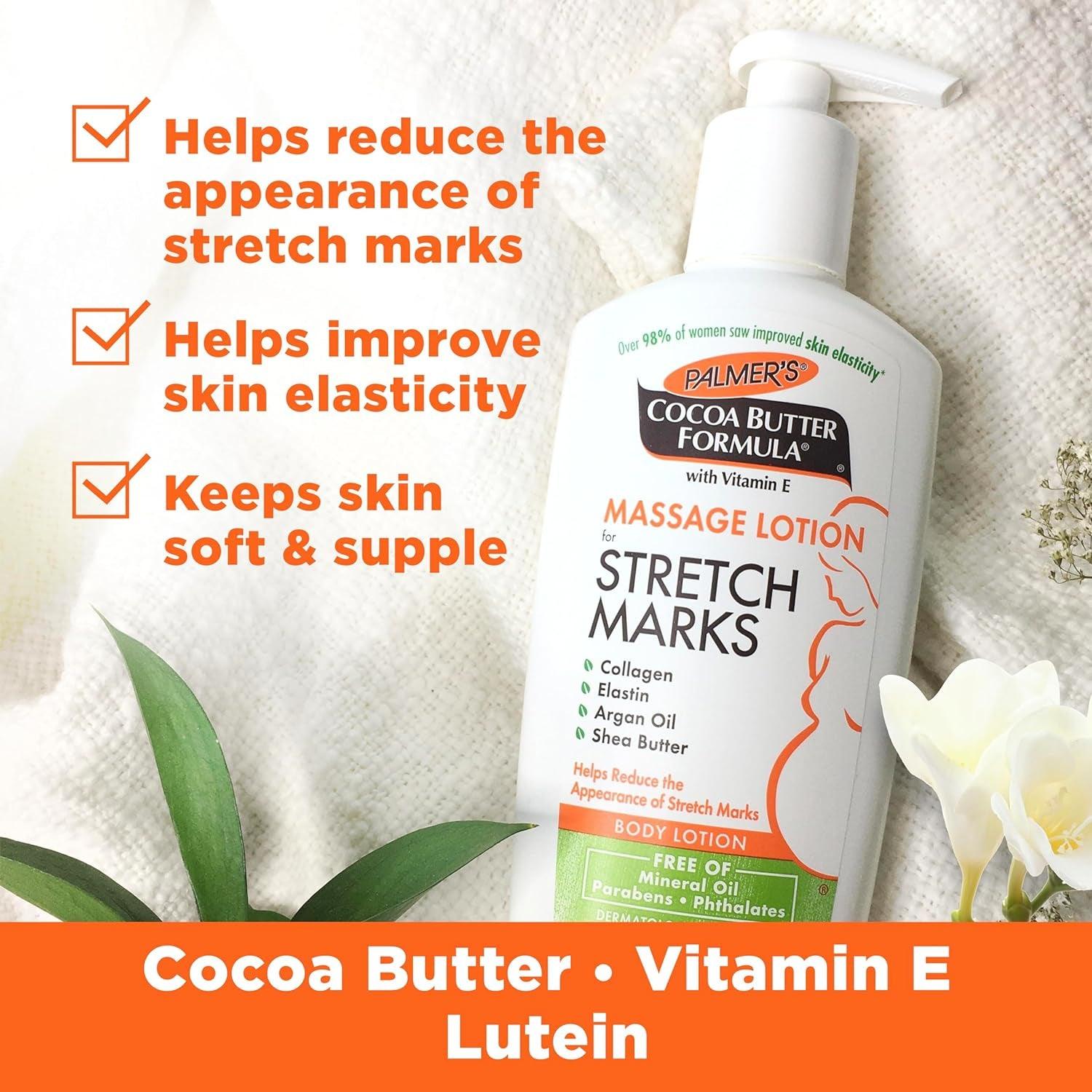 "Ultimate Stretch Mark Solution: Luxurious Cocoa Butter Massage Lotion for Pregnancy Skin Care, Enhanced with Collagen, Elastin, Argan Oil and Shea Butter - 8.5 Ounces" - Jazz Beauty