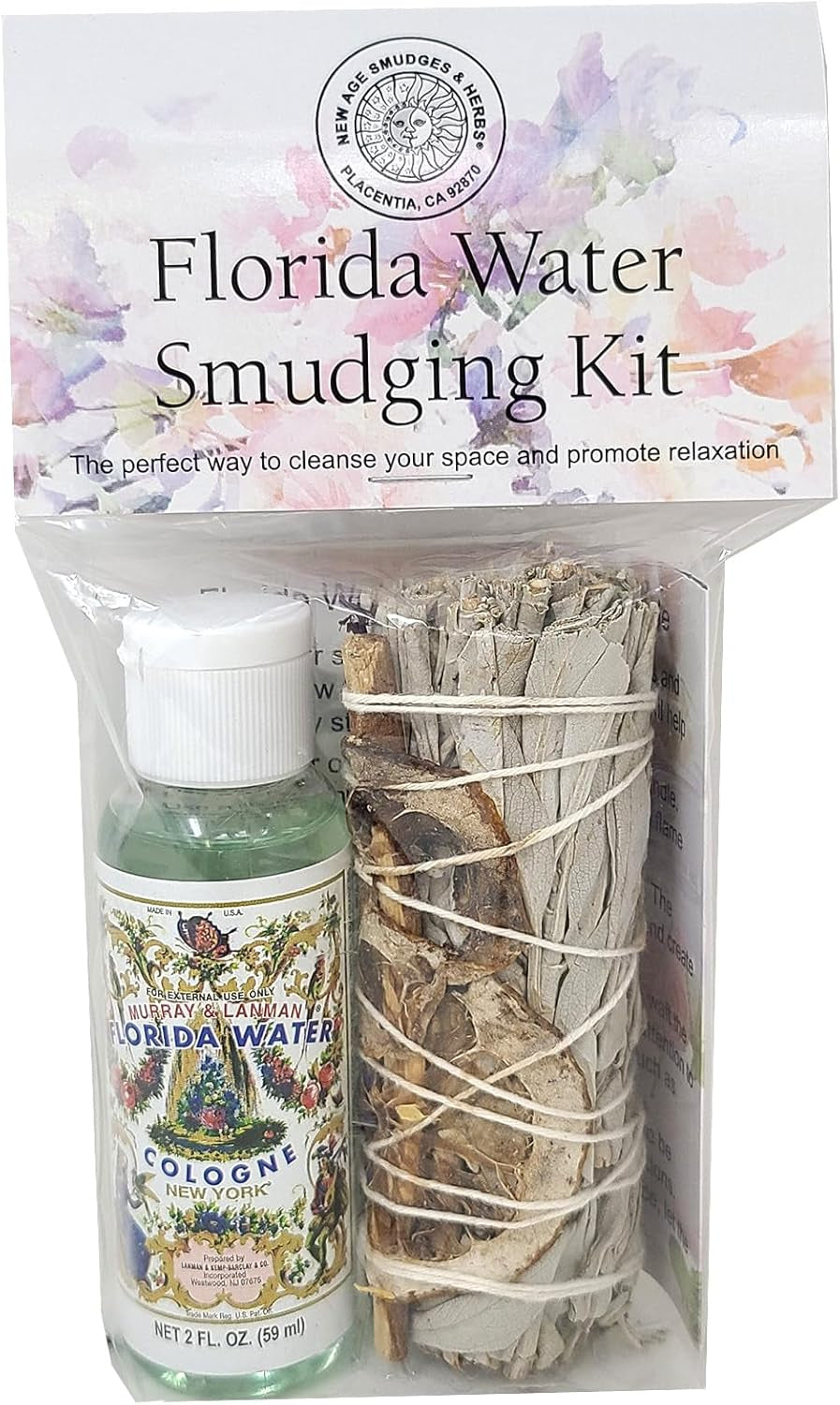 -White Sage Mix W/Lavender, Lemon Slice & Palo Santo Sage 4 Inch Incense Smudge Bundle W/Florida Water 2Oz Bottle- Cleansing Sage Incense & Water, Smudging Rituals. (FW-KIT-01) - Jazz Beauty