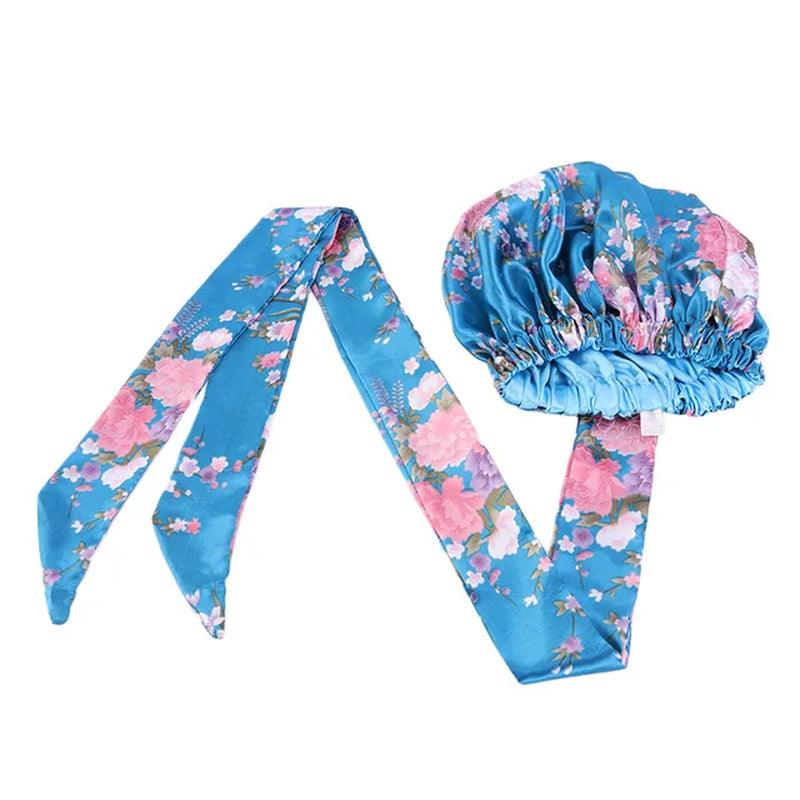 African Pattern Print Satin Bonnet Women Night Sleep Cap Long Ribbon Headwrap Double Layer Headscarf Big Size Adult Hair Cover - Jazz Beauty