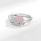 Sanrio Hello Kitty Ring Cute Cartoon KT Cat Rhinestone Zircon Mosaic 925 Silver Girl Ring Ornaments Jewelry Holiday Gift - Jazz Beauty