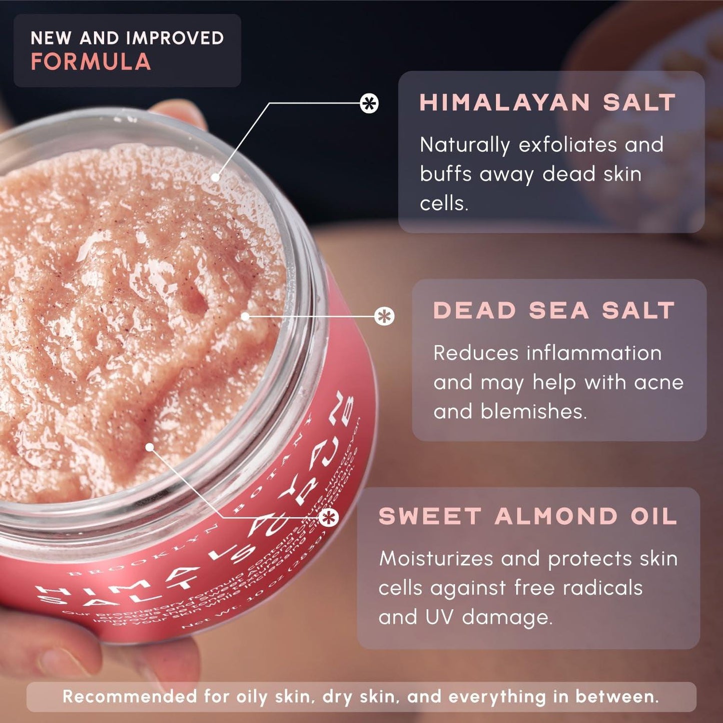 Himalayan Salt Body Scrub - Moisturizing and Exfoliating Body, Face, Hand, Foot Scrub - Fights Stretch Marks, Fine Lines, Wrinkles - Great Gifts for Women & Men - 10 Oz - Jazz Beauty