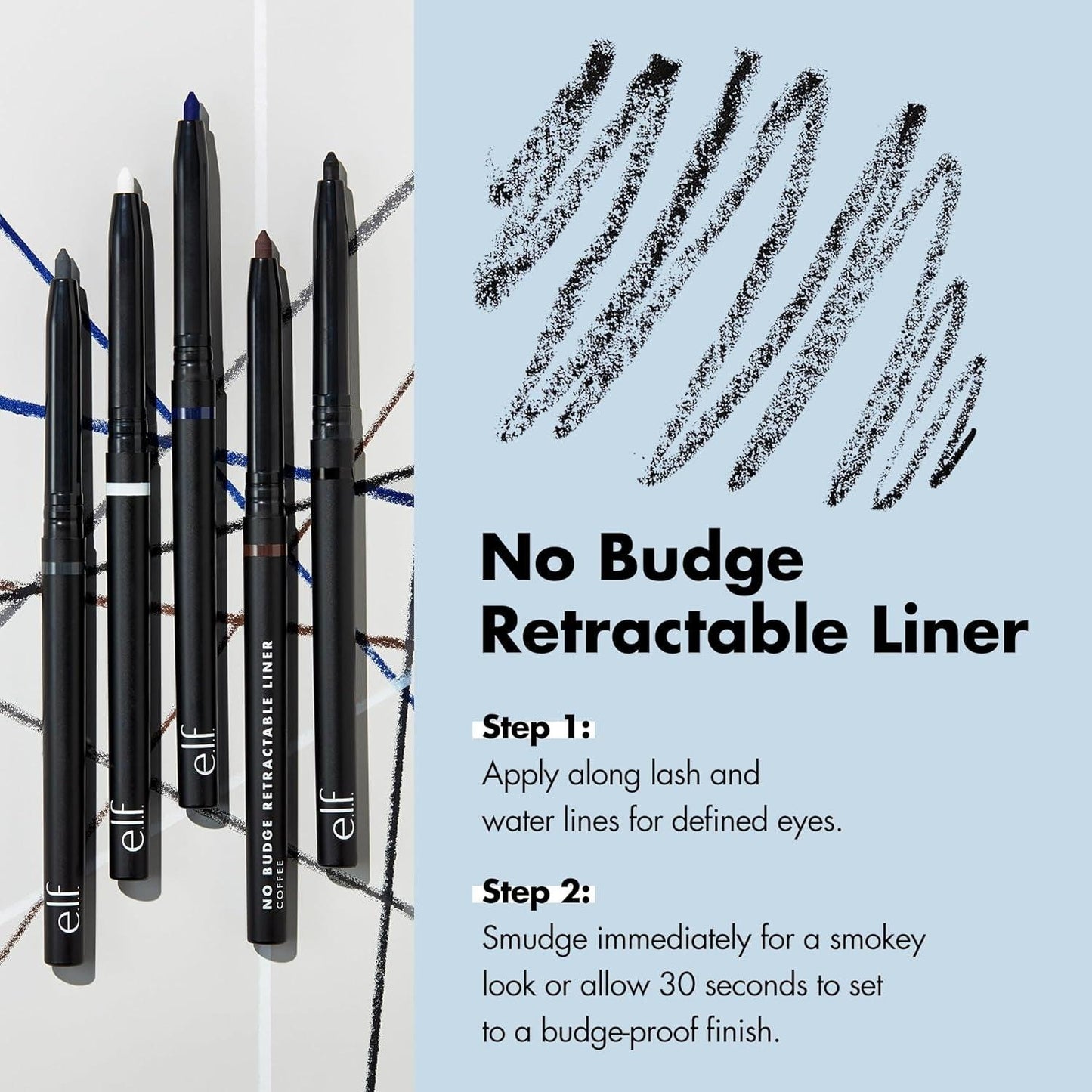 No Budge Retractable Eyeliner, Creamy, Ultra-Pigmented & Waterproof, Creates Bold & Defined Lines, Vegan & Cruelty-Free, Black 0.006 Oz - Jazz Beauty