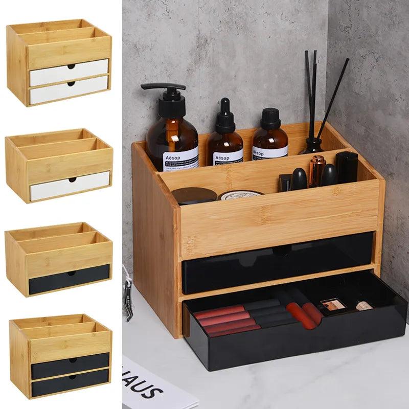 "Organize and Beautify Your Vanity with Our Bamboo Cosmetic Drawer Storage Box - Perfect for Makeup, Jewelry, and Skincare!" - Jazz Beauty